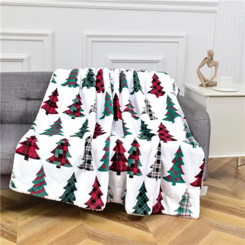 Elegant Comfort Reversible Sherpa Throw, Plush Flannel, 50x60, Plaid Christmas T